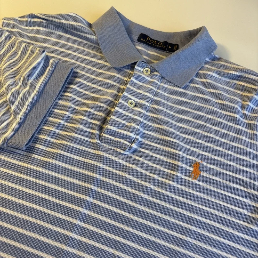 POLO RALPH LAUREN Polo Shirt Mesh Striped W/orange Pony Men's‎ LARGE
